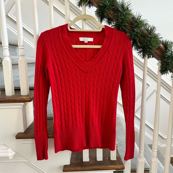 Loft Red wool Christmas v-neck sweater, size XS - Picture 3 of 8